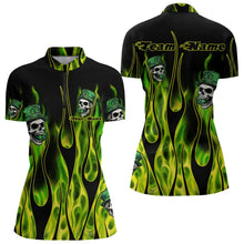 Load image into Gallery viewer, Green Flame clover skull St Patrick's Day Women bowling shirts Custom Lucky Bowling Team Jerseys NQS9379