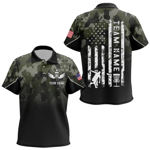 Black Green Camo Kid Disc golf polo shirt custom American Flag patriotic team disc golf jerseys NQS9522