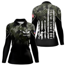 Load image into Gallery viewer, Black Green Camo Women Disc golf polo shirts custom American Flag patriotic team disc golf jerseys NQS9522