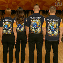 Load image into Gallery viewer, Custom Yellow Funny Beer Bowling Jersey for Women Bowling Uniform Polo &amp; 1/4 Zip Bowling Team Shirts NQS11646