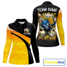 Load image into Gallery viewer, Custom Yellow Funny Beer Bowling Jersey for Women Bowling Uniform Polo &amp; 1/4 Zip Bowling Team Shirts NQS11646