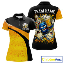 Load image into Gallery viewer, Custom Yellow Funny Beer Bowling Jersey for Women Bowling Uniform Polo &amp; 1/4 Zip Bowling Team Shirts NQS11646
