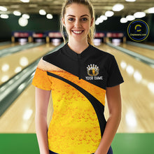Load image into Gallery viewer, Custom Yellow Funny Beer Bowling Jersey for Women Bowling Uniform Polo &amp; 1/4 Zip Bowling Team Shirts NQS11646