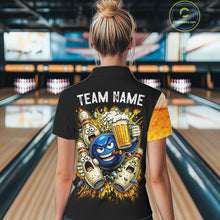 Load image into Gallery viewer, Custom Yellow Funny Beer Bowling Jersey for Women Bowling Uniform Polo &amp; 1/4 Zip Bowling Team Shirts NQS11646