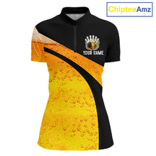 Load image into Gallery viewer, Custom Yellow Funny Beer Bowling Jersey for Women Bowling Uniform Polo &amp; 1/4 Zip Bowling Team Shirts NQS11646