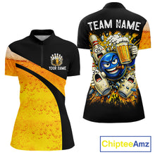 Load image into Gallery viewer, Custom Yellow Funny Beer Bowling Jersey for Women Bowling Uniform Polo &amp; 1/4 Zip Bowling Team Shirts NQS11646