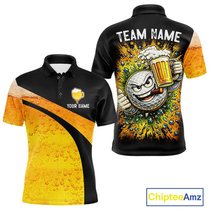 Custom Yellow Funny Beer Golf Polo Shirts For Men, golf outfits for men, Personalized golf gifts NQS11647