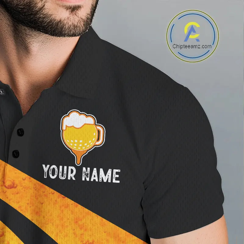 Custom Yellow Funny Beer Golf Polo Shirts For Men, golf outfits for men, Personalized golf gifts NQS11647