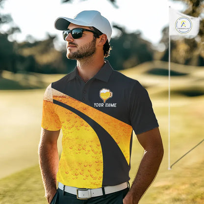 Custom Yellow Funny Beer Golf Polo Shirts For Men, golf outfits for men, Personalized golf gifts NQS11647