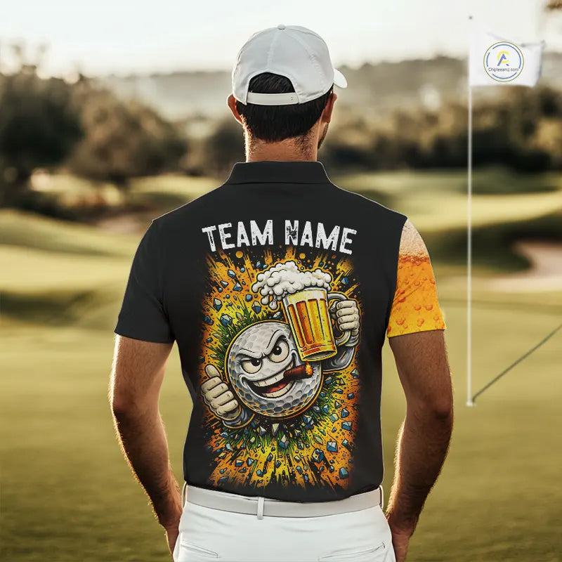 Custom Yellow Funny Beer Golf Polo Shirts For Men, golf outfits for men, Personalized golf gifts NQS11647