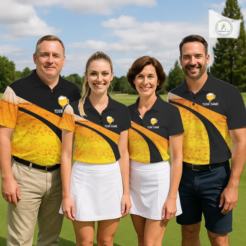 Custom Yellow Funny Beer Golf Polo Shirts For Men, golf outfits for men, Personalized golf gifts NQS11647