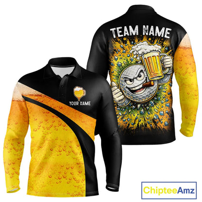 Custom Yellow Funny Beer Golf Polo Shirts For Men, golf outfits for men, Personalized golf gifts NQS11647