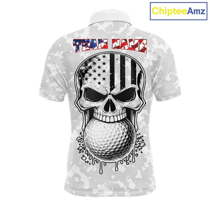 Personalized American Flag Skull Eagle Camo Golf Polo Shirts For Men, Patriotic Mens Golf Outfits NQS11649
