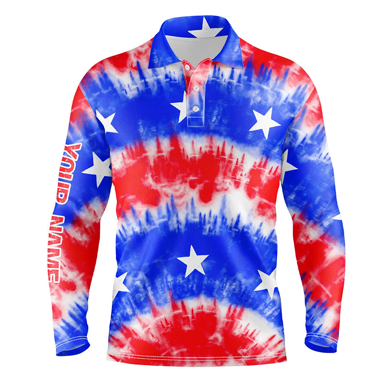 Red, white and blue tie dye American flag mens golf polo shirts custom team patriotic golf shirt NQS5466