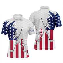 Load image into Gallery viewer, American flag golf clubs patriotic custom name white Mens golf polo shirts, team mens golf tops NQS7470