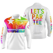 Load image into Gallery viewer, Mens golf polo shirt watercolor Texas flag patriot golf custom name Let’s Par Tee white golf shirt NQS5470