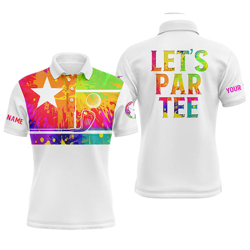 Mens golf polo shirt watercolor Texas flag patriot golf custom name Let’s Par Tee white golf shirt NQS5470