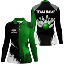 Load image into Gallery viewer, Black and Green Bowling Polo, Quarter Zip Shirt For Women Custom Bowling Team jersey, gift for bowler NQS8259