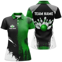 Load image into Gallery viewer, Black and Green Bowling Polo, Quarter Zip Shirt For Women Custom Bowling Team jersey, gift for bowler NQS8259