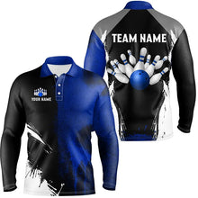 Load image into Gallery viewer, Black and Blue Bowling Polo, Quarter Zip Shirt For Men Custom Bowling Team jerseys, gift for bowlers NQS8260