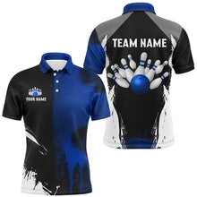 Load image into Gallery viewer, Black and Blue Bowling Polo, Quarter Zip Shirt For Men Custom Bowling Team jerseys, gift for bowlers NQS8260