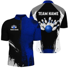 Load image into Gallery viewer, Black and Blue Bowling Polo, Quarter Zip Shirt For Men Custom Bowling Team jerseys, gift for bowlers NQS8260