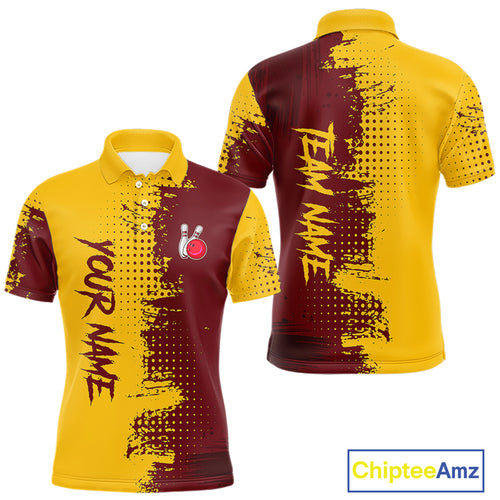 Yellow and Red Bowling Polo, Quarter Zip shirts for Men Custom Bowling Team Jerseys NQS10882