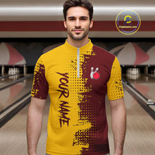 Load image into Gallery viewer, Yellow and Red Bowling Polo, Quarter Zip shirts for Men Custom Bowling Team Jerseys NQS10882