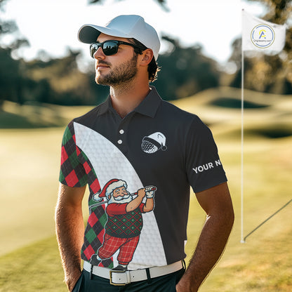 Funny Santa Golf Christmas Mens Polo Shirt green and red argyle pattern Custom Golf outfit For Men NQS11053