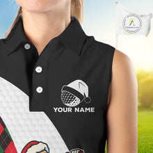 Load image into Gallery viewer, Funny Santa Golf Christmas Sleeveless Polo Shirt green &amp; red argyle pattern Custom Ladies Golf outfit NQS11053