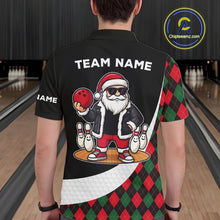 Load image into Gallery viewer, Funny Santa Christmas Bowling Shirts For Men green and red argyle pattern Custom Team Bowling outfit NQS11054