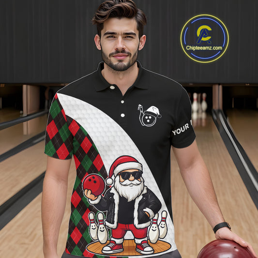 Funny Santa Christmas Bowling Shirts For Men green and red argyle pattern Custom Team Bowling outfit NQS11054