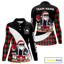 Load image into Gallery viewer, Funny Santa Christmas Bowling Shirts For Women green &amp; red argyle pattern Custom Team Bowling outfit NQS11054