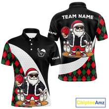 Load image into Gallery viewer, Funny Santa Christmas Bowling Shirts For Men green and red argyle pattern Custom Team Bowling outfit NQS11054