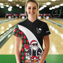 Load image into Gallery viewer, Funny Santa Christmas Bowling Shirts For Women green &amp; red argyle pattern Custom Team Bowling outfit NQS11054