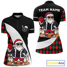 Load image into Gallery viewer, Funny Santa Christmas Bowling Shirts For Women green &amp; red argyle pattern Custom Team Bowling outfit NQS11054