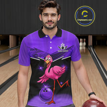 Load image into Gallery viewer, Funny Pink Flamingo Bowling Polo, 1/4 zip shirts for Men Custom Flamingo Team bowling outfit | Purple NQS11655