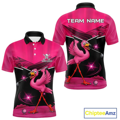Funny Pink Flamingo Golf Polo Shirts For Men Custom Flamingo Team mens golf tops, funny golf gifts NQS11656