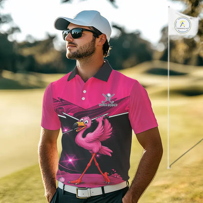 Funny Pink Flamingo Golf Polo Shirts For Men Custom Flamingo Team mens golf tops, funny golf gifts NQS11656