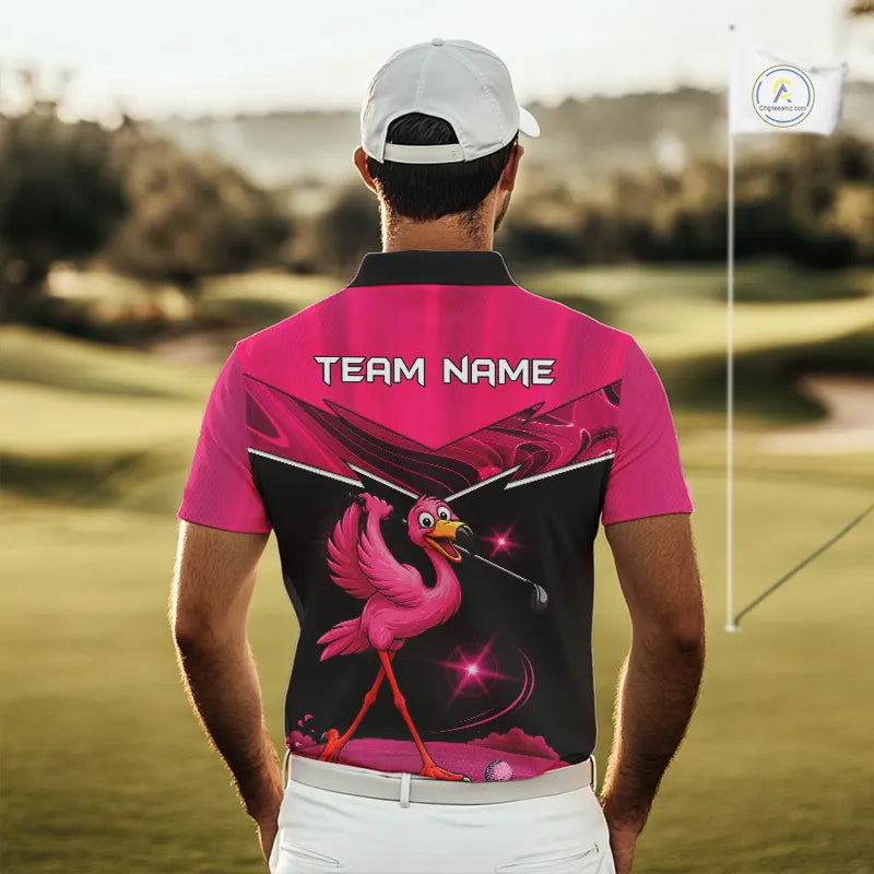 Funny Pink Flamingo Golf Polo Shirts For Men Custom Flamingo Team mens golf tops, funny golf gifts NQS11656