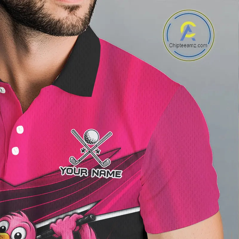 Funny Pink Flamingo Golf Polo Shirts For Men Custom Flamingo Team mens golf tops, funny golf gifts NQS11656