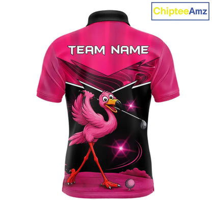 Funny Pink Flamingo Golf Polo Shirts For Men Custom Flamingo Team mens golf tops, funny golf gifts NQS11656