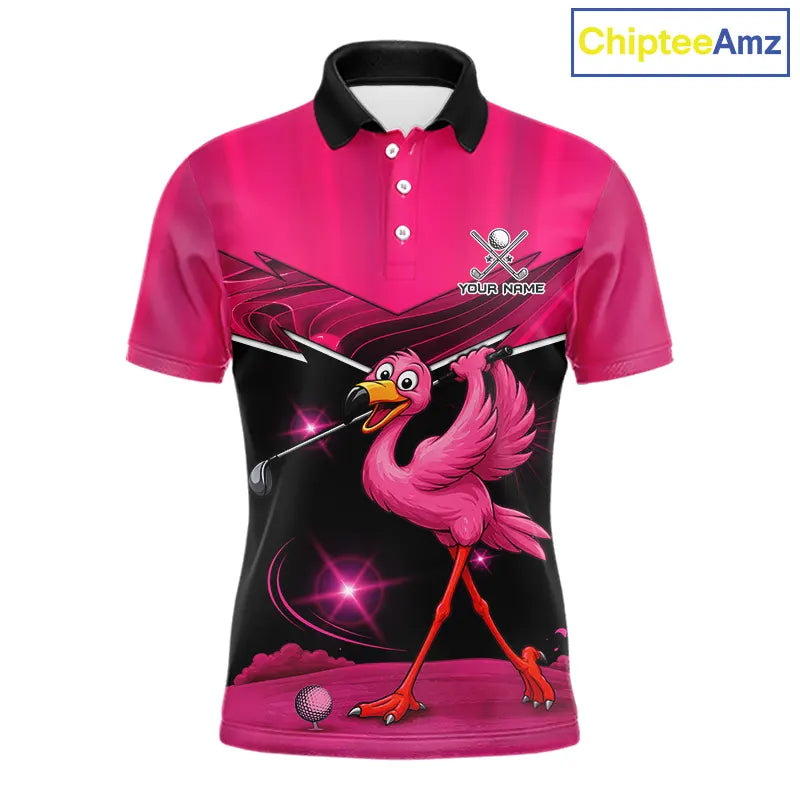 Funny Pink Flamingo Golf Polo Shirts For Men Custom Flamingo Team mens golf tops, funny golf gifts NQS11656