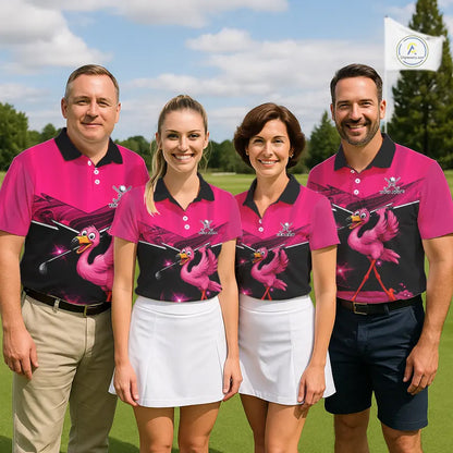 Funny Pink Flamingo Golf Polo Shirts For Men Custom Flamingo Team mens golf tops, funny golf gifts NQS11656