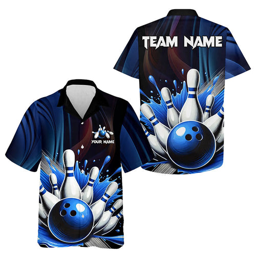Black and Blue Hawaiian bowling shirts Custom Team bowling league shirts NQS9700