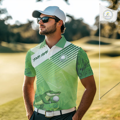 Funny Alligator Golf polo shirt for men Custom Alligator golf outfit men, funny golf gifts | Green NQS11743