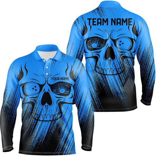 Blue Grunge Skull Bowling Polo, Quarter Zip Shirt Shirts For Men Custom Bowling Team League Jerseys NQS8478