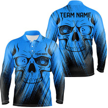 Load image into Gallery viewer, Blue Grunge Skull Bowling Polo, Quarter Zip Shirt Shirts For Men Custom Bowling Team League Jerseys NQS8478
