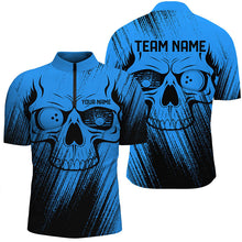 Load image into Gallery viewer, Blue Grunge Skull Bowling Polo, Quarter Zip Shirt Shirts For Men Custom Bowling Team League Jerseys NQS8478