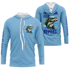 Load image into Gallery viewer, Largemouth Bass Fishing Custom Long Sleeve Performance Fishing shirts Eat Drink Fish Repeat | Blue NQS6613